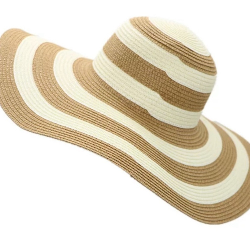 Striped tan and white hat